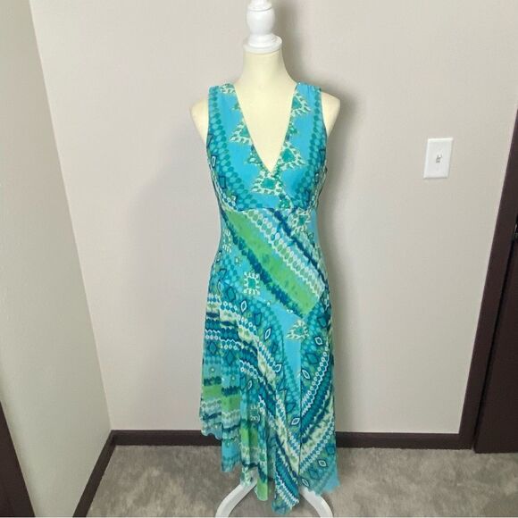 Vintage Y2K Dressbarn Asymmetrical Colorful Flowy Fairycore Midi Dress Size 10 - Picture 9 of 16